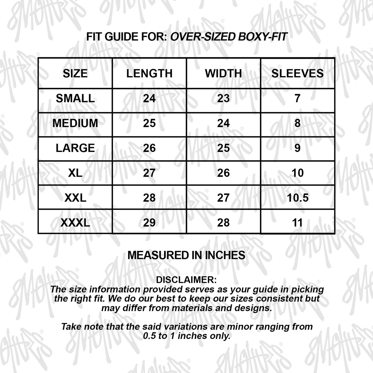 Fit guide for THERMAL LOGO TEE. Measurements in inches.